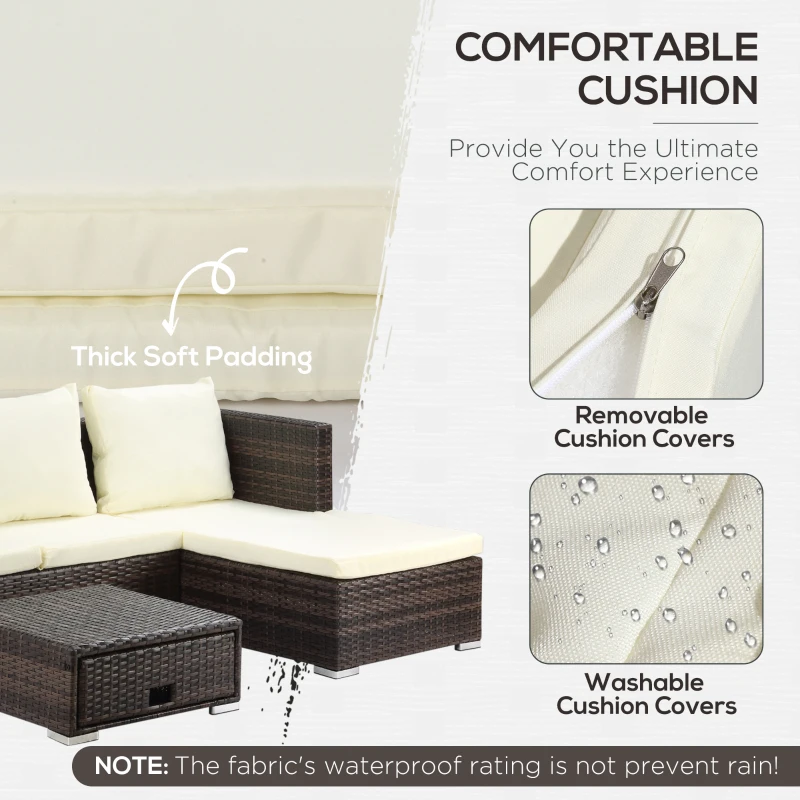 Best 3 Pieces Rattan Garden Furniture Sofa Set, 4 Seater Garden Corner Sofa with 5-Level Reclining Sun Lounger and Storage Coffee Table, Outdoor Furniture Conservatory Set with Cushions, Brown - Image 5