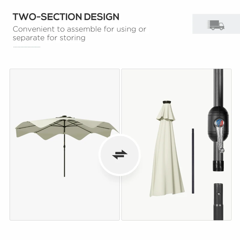 Best Solar Patio Umbrella with LED and Tilt, Outdoor Market Table Umbrella Parasol with Crank, 3 x 3 (m), Cream White - Image 8