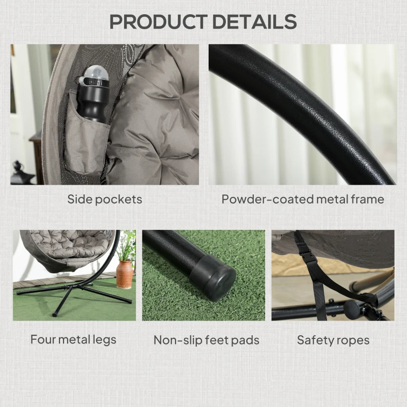 Best Round Egg Basket Chair, with Steel Stand, Sand - Image 7