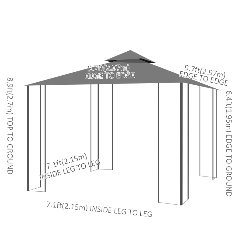 Best 3 x 3(m) Patio Gazebo Canopy Garden Pavilion Tent Shelter with 2 Tier Roof and Mosquito Netting, Steel Frame, Grey - Image 3