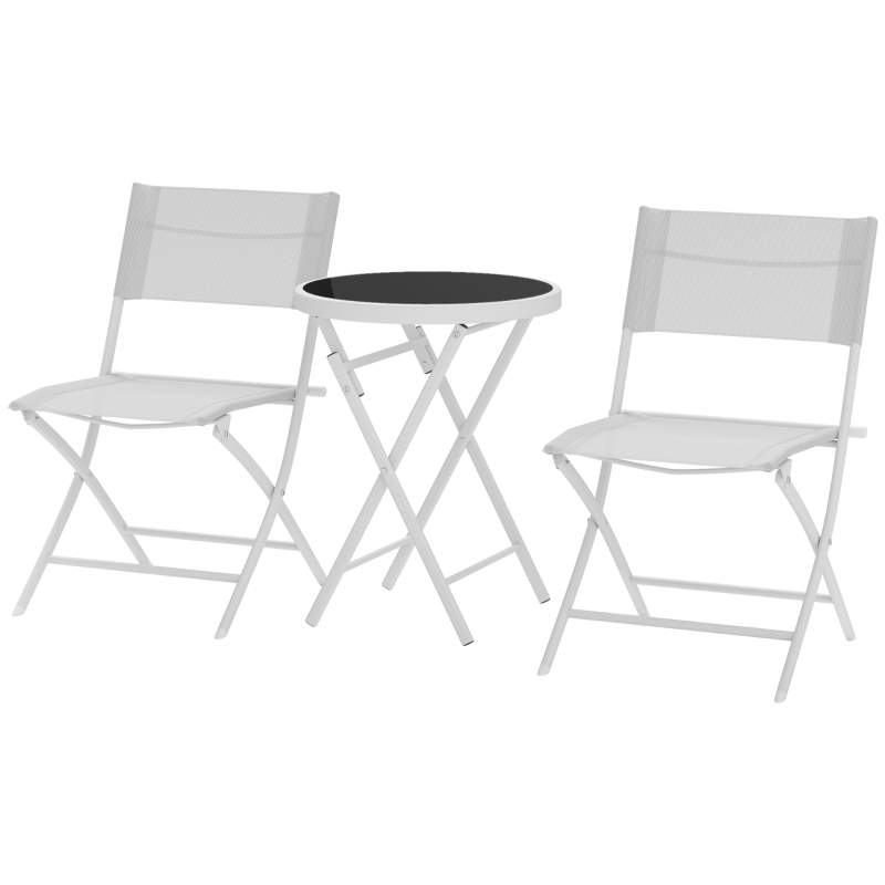 Best 3 Pieces Outdoor Bistro Set, Glass Top Outdoor Table and 2 Folding Chairs with Protecting Feet, White - Image 11