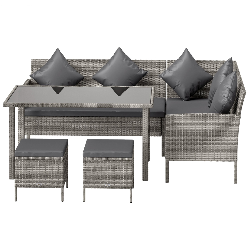 Best tsunny 6-Seater Rattan Dining Set Sofa Table Footstool Outdoor w/ Cushion Garden Furniture, Dark Grey - Image 11