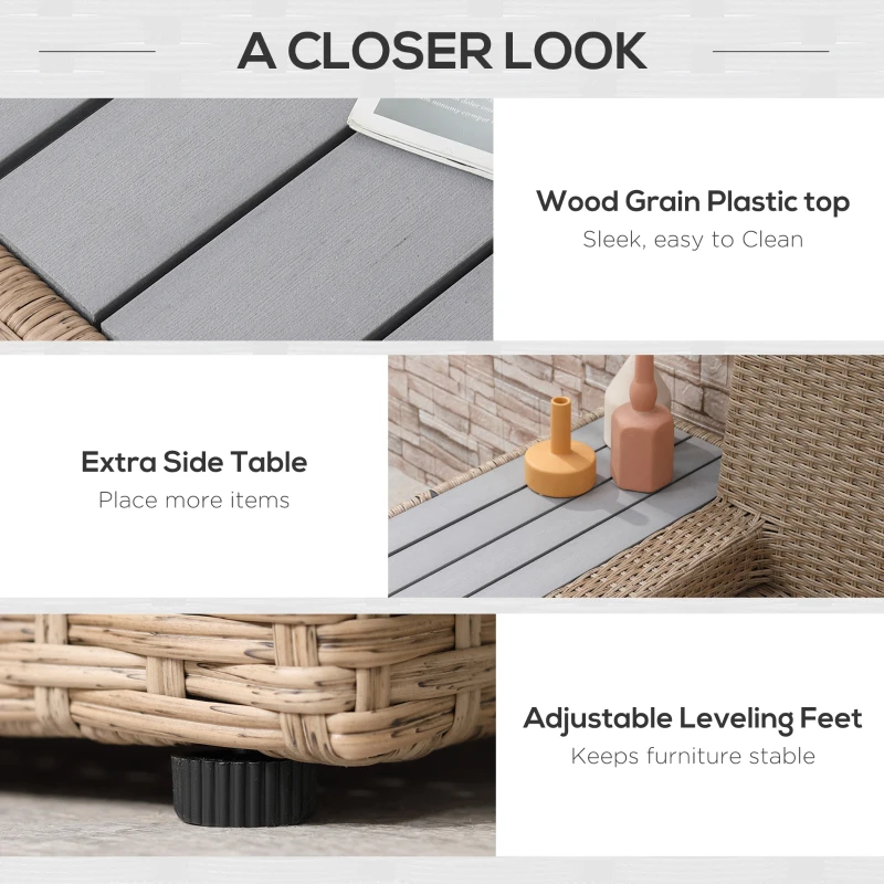 Best 4 Pieces Rattan Garden Furniture Set, Garden Corner Sofa with Side Trays, Wicker Conservatory Furniture Set with Loveseats, Slatted Plastic Top Coffee Table and Cushions, Beige - Image 7