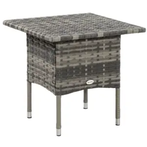 Best Rattan Side Table, Outdoor Coffee Table with Plastic Board Under the Full Woven Table Top for Patio, Garden, Balcony, Mixed Grey