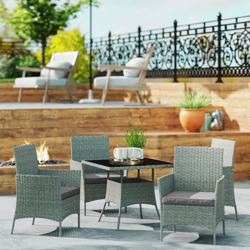 Best Five-Pieces Rattan Dining Set - Light Grey - Image 2