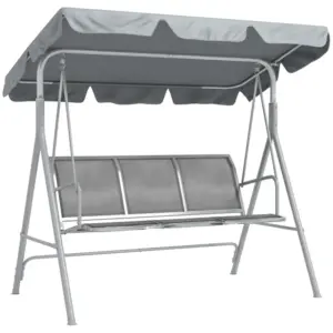 Best Metal Garden Swing Chair, 3-Seater Swing Seat, Patio Hammock Bench Canopy Lounger, Light Grey