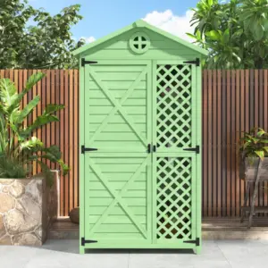 Weatherproof Fir Wood Tool House with Ventilation, Stable Construction, Outdoor Wood Garden Storage Shed, 90L x 56.5W x 175.5H cm, Green