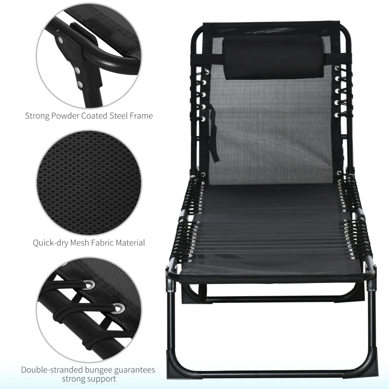 Best Foldable Sun Lounger, Outdoor 4 Level Adjustable Backrest Reclining Chaise Chair, Steel Frame Recliner Chair for Camping, Hiking, Black - Image 5