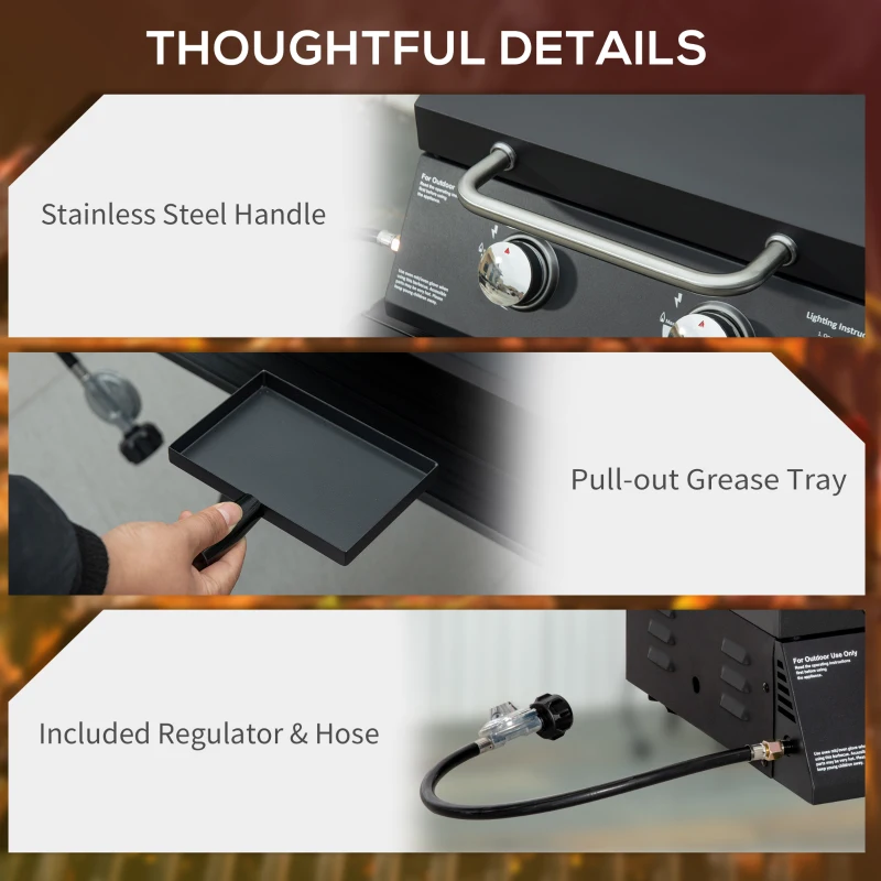 Best 2 Burner Gas BBQ Grill Outdoor Portable Folding Tabletop Barbecue w/ Lid, Thermometer, Carbon Steel, Black - Image 6