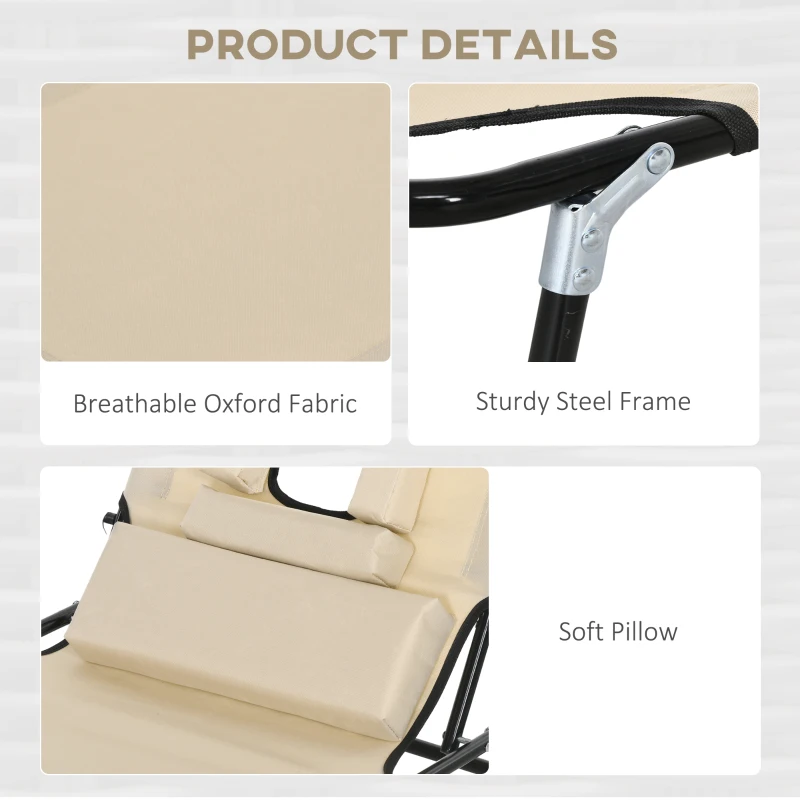 Best Outdoor Folding Sun Lounger Set of 2 with Face Hole, 4 Level Adjustable Backrest Reclining Garden Lounger, Garden Recliner Sunbed with 600 D Oxford Cloth Seat and Pillow for Beach, Sand - Image 6