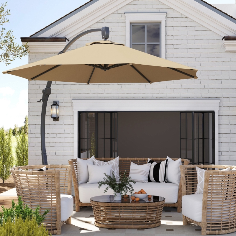 Best 3(m) Garden Cantilever Parasol, Round Overhanging Umbrella with Crank Handle, Cross Base, Aluminium Frame and 360° Rotation, Banana Patio Umbrella for Outdoor Sun Shade, Khaki - Image 10