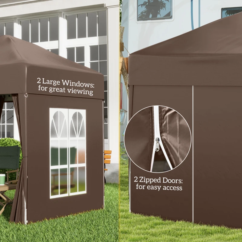 Best 2 x 2 m Garden Pop Up Gazebo, Wedding Party Tent Marquee, Water Resistant Awning Canopy with Sidewalls, Windows, Carry Bag, Coffee - Image 8
