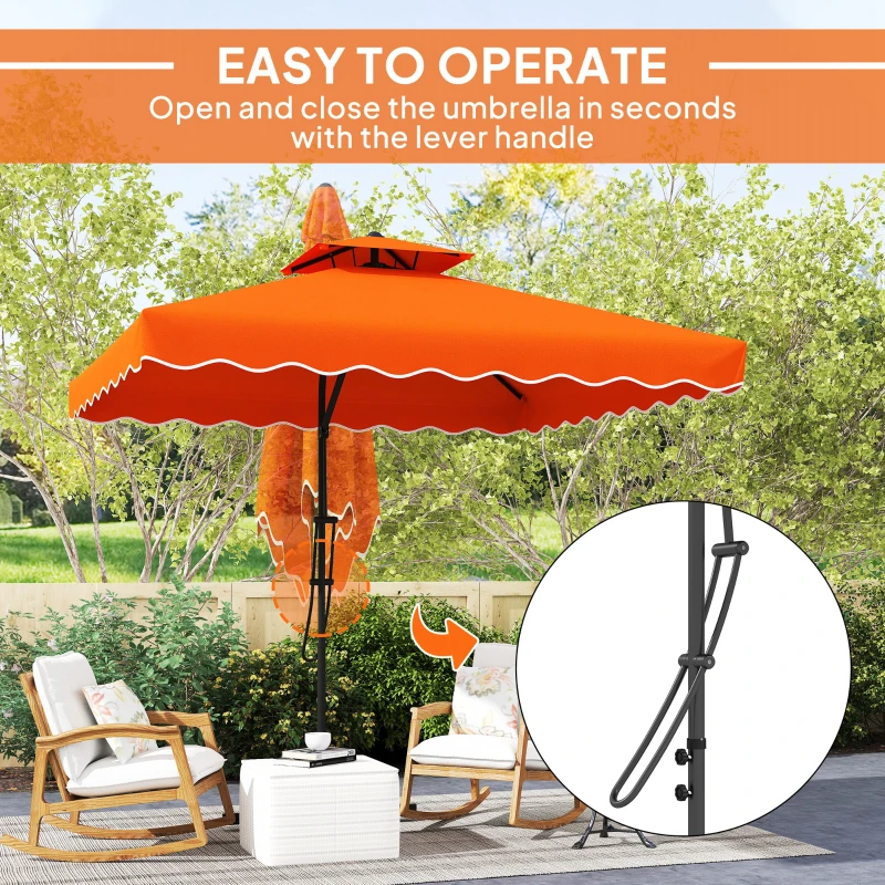 Best 2.5m Cantilever Parasol with Easy Lever, Square Double Top Garden Parasol Umbrella with Ruffles and Cross Base, Overhanging Outdoor Sun Shades, Orange - Image 4