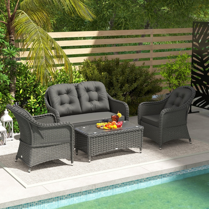 Best Four-Piece Rattan Sofa Set, with Glass-Top Table - Light Grey - Image 10