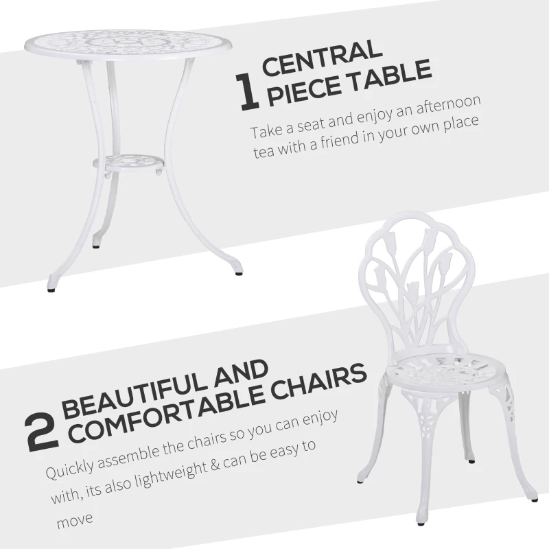 Best 3 Piece Patio Bistro Set for 2, Outdoor Aluminium Garden Table and Chairs with Umbrella Hole for Balcony, White - Image 4