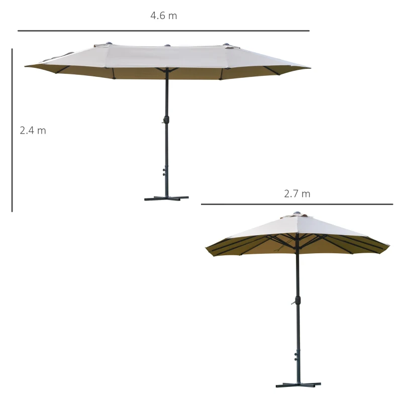 Best 4.6M Sun Umbrella Canopy Double-sided Crank Sun Shade w/ Cross Base Khaki - Image 3