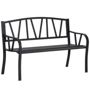 Best 2-Seater Garden Bench Metal Loveseat w/ Decorative Backrest Ergonomic Armrest