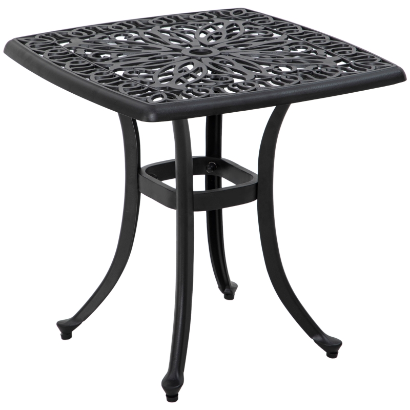 Best Cast Aluminium Bistro Table, Outdoor Square Side Table with Umbrella Hole, Garden Table for Balcony, Black - Image 11