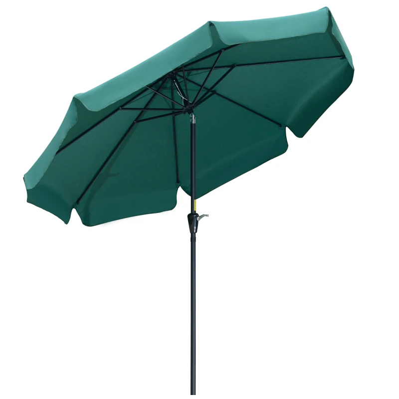Best 2.7m Patio Parasol Garden Umbrellas Outdoor Sun Shade Table Umbrella with Tilt, Crank, 8 Ribs, Ruffles, Green
