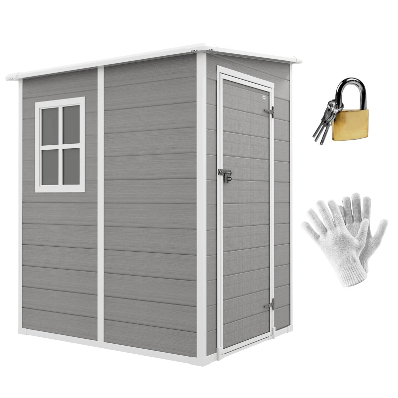 Best 4'x5' Garden Storage Shed, Lean to Shed, Lockable Garden Shed with Window, Vent and Plastic Roof, Grey