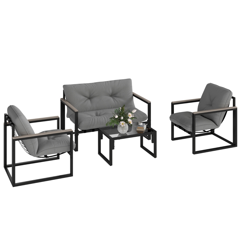 Best Garden Furniture Set, 4 Piece Indoor Outdoor Conservatory with Loveseat Sofa, Armchairs, Glass Top Coffee Table, Cushions for Balcony, Poolside, Patio, Dark Grey - Image 10