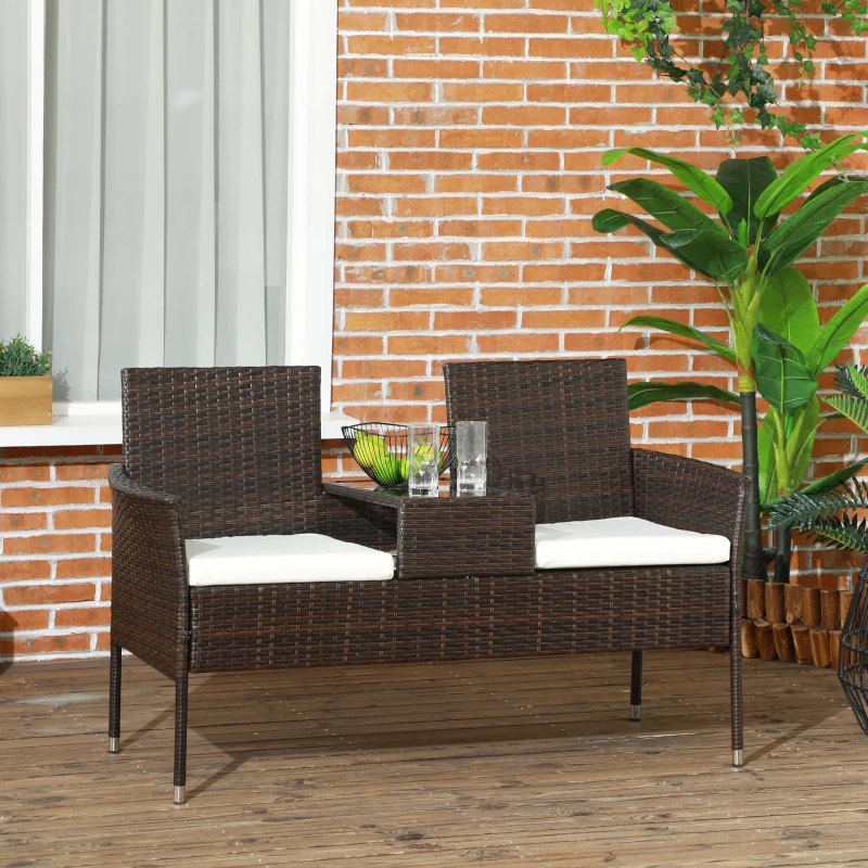 Best Two-Seat Rattan Chair, with Middle Table - Brown - Image 2