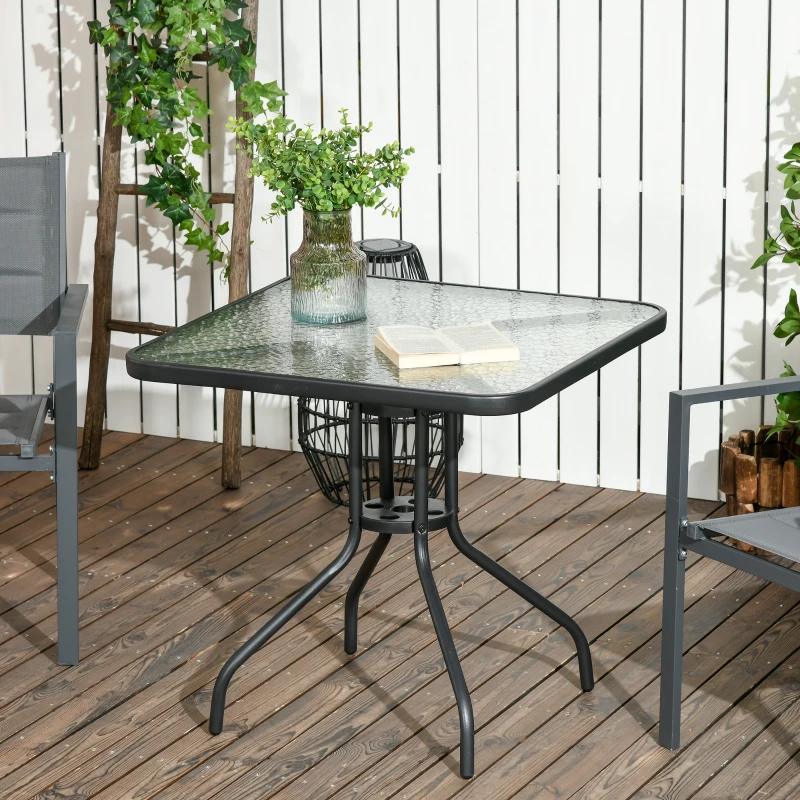 Best Square Garden Dining Table with Tempered Glass Top & Umbrella Hole, 76 x 76 cm - Image 2