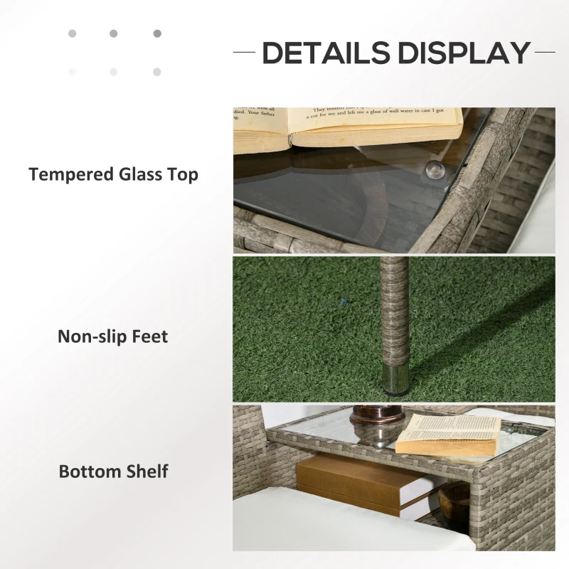 Best Two-Seat Rattan Chair, with Middle Table - Grey - Image 6