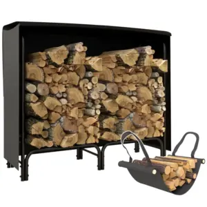 Best 4FT Firewood Rack with Canvas Carrier Bag and 600D Oxford Waterproof Cover, Metal Log Store Indoors, Log Storage Rack Holder for Outdoor Indoor Fireplace, Black
