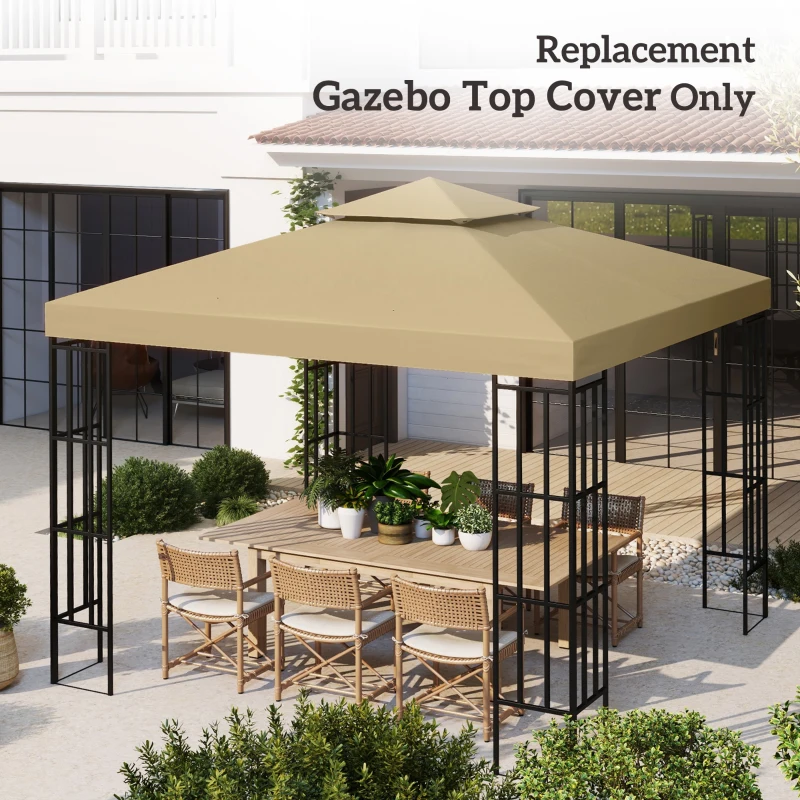Best 3(m) Gazebo Top Cover Double Tier Canopy Replacement Pavilion Roof Deep Beige - Image 7
