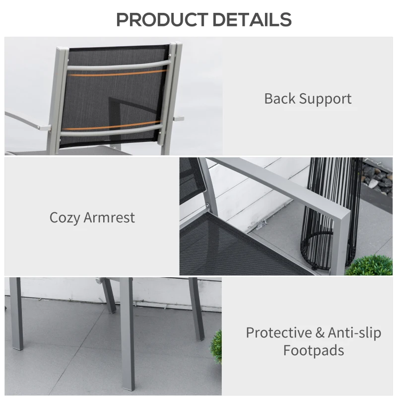 Best Garden Chairs Set Of 2 Outdoor Chairs with Steel Frame Texteline Seats for Dining Patio Balcony Grey and Black - Image 6