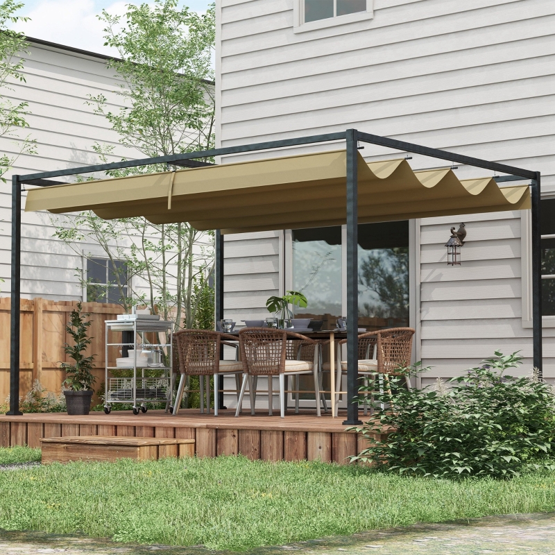 Best 4 x 3(m) Metal Pergola with Retractable Roof, Garden Gazebo Canopy Shelter for Outdoor, Patio, Khaki - Image 10