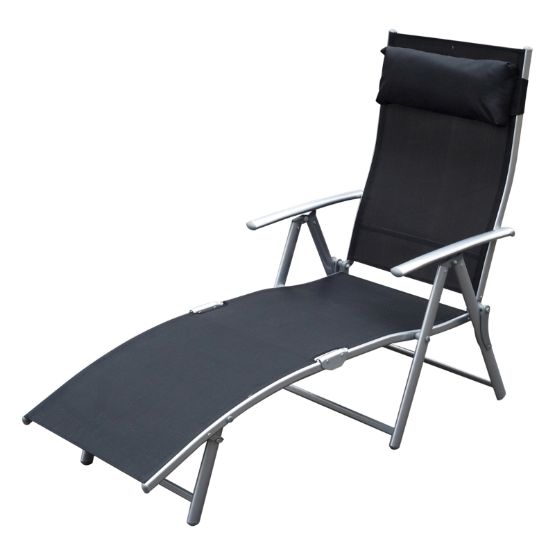 Best Sun Lounger Steel Frame Outdoor Folding Chaise Texteline Lounge Chair Recliner with Headrest & 7 Levels Adjustable Backrest, Black - Image 11