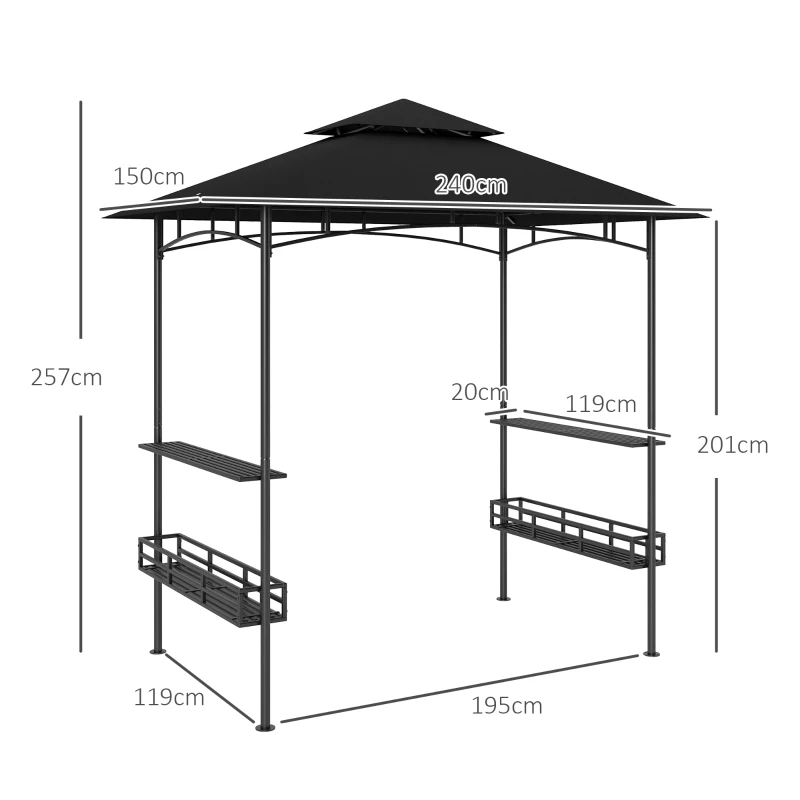 Best 150 x 240cm BBQ Grill Gazebo, with Shelves - Grey - Image 3