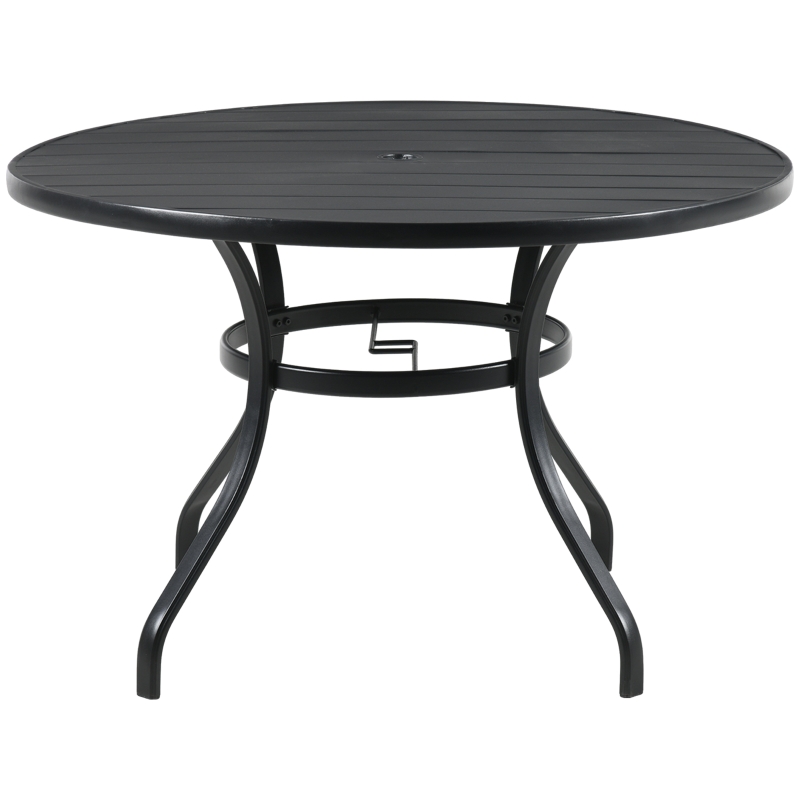 Best Garden Table with Parasol Hole, Outdoor Dining Garden Table for Four Persons, Round Patio Table with Slatted Metal Top, Black - Image 11