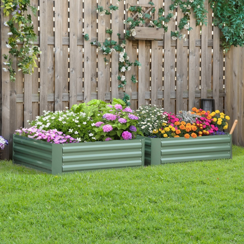 Best Set of 2 291L Raised Garden Bed, Elevated Galvanised Planter Box for Flowers, Herbs, 100x100x30cm, Green - Image 10