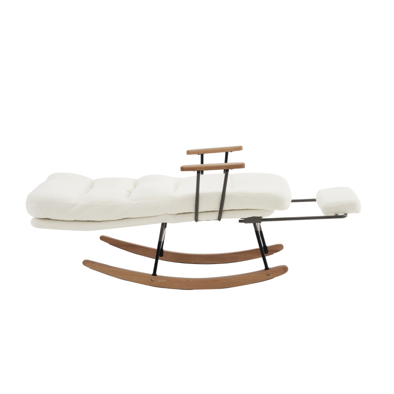 Fabric Tufted Boucle Armchair with Metal Legs, Wooden Base, High Back Rocking Chair for Living Room, Bedroom, 63.5x102x100 cm, White - Image 13