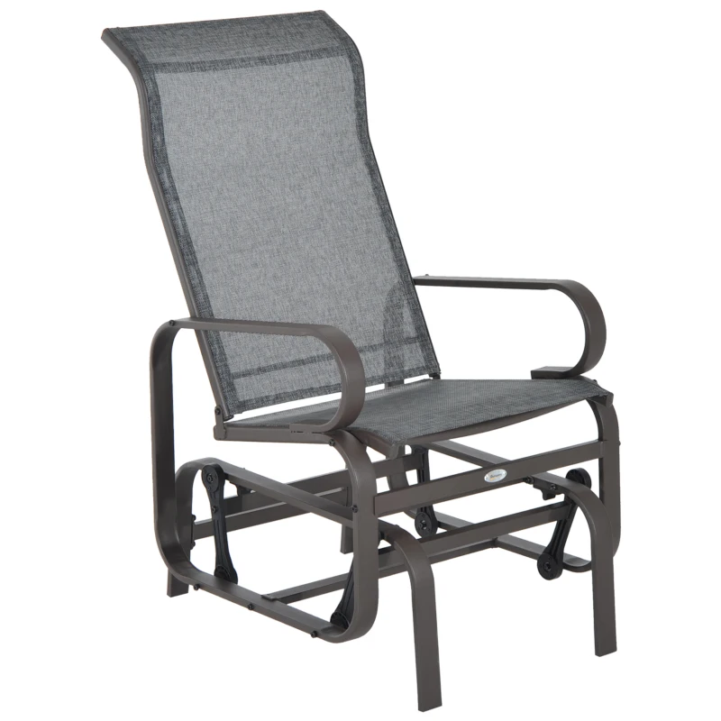 Best Outdoor Gliding Rocking Chair with Sturdy Metal Frame Garden Comfortable Swing Chair, Grey & Brown
