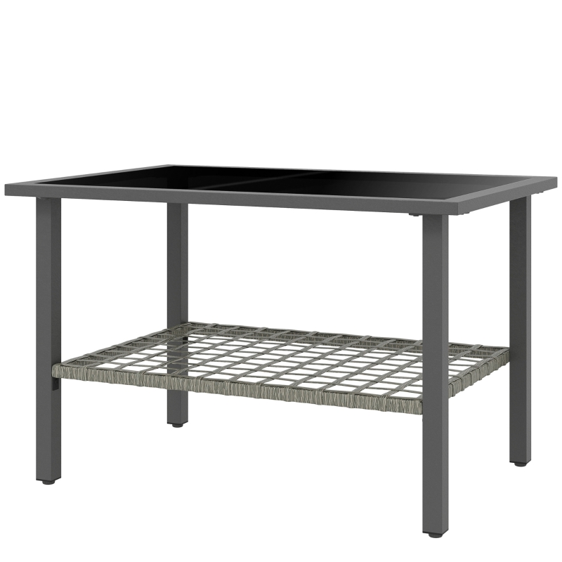 Best Outdoor Rattan Coffee Table with Tempered Glass Top, Storage Shelf, Foot Pads, for Patio, Balcony, Mixed-grey - Image 10