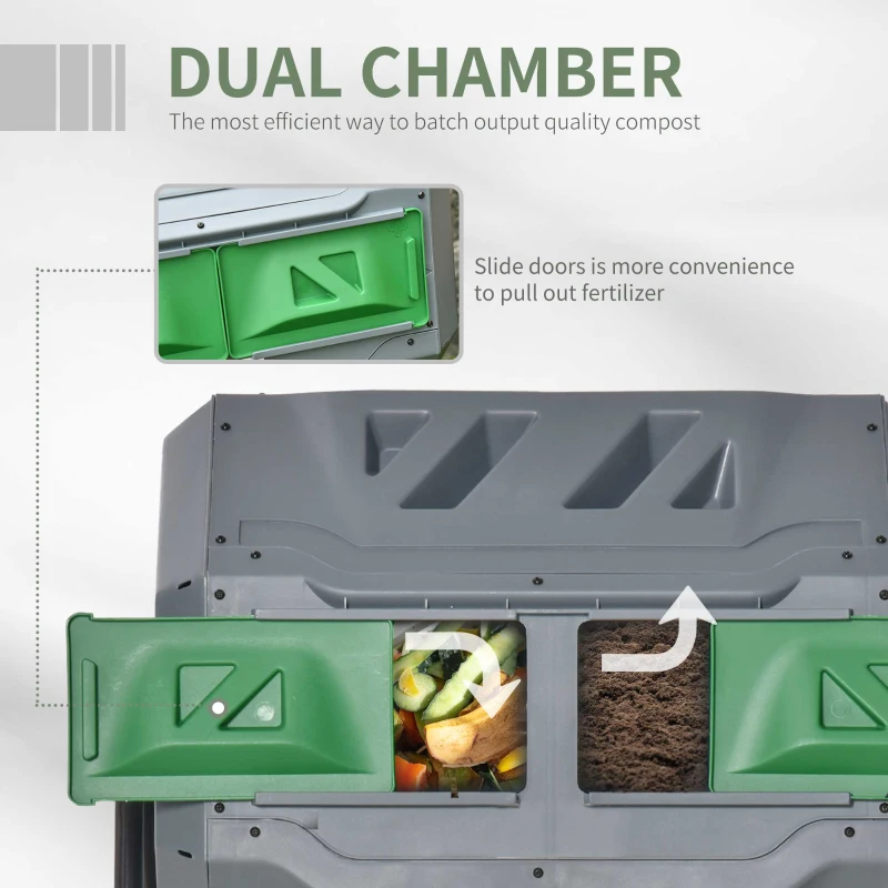 Best 160L 360° Rotating Dual Chamber Composter - Grey - Image 6