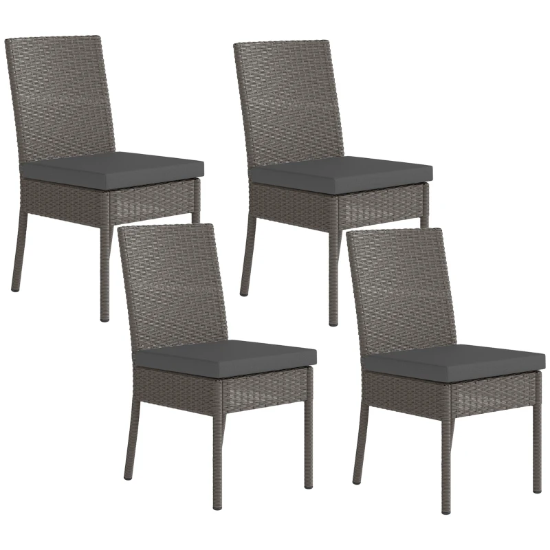Best Set of Four Armless Rattan Garden Chairs - Dark Grey