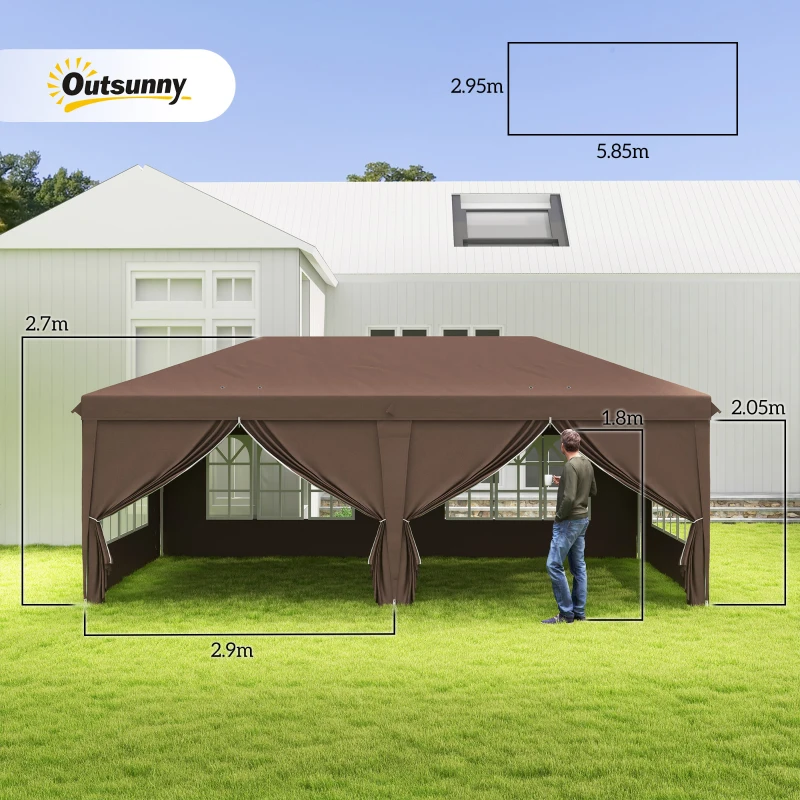 Best 3 x 6 m Pop Up Gazebo with Sides and Windows, Height Adjustable Wedding Camping Party Tent Canopy Marquee with Storage Bag for Garden, Event, Brown - Image 3