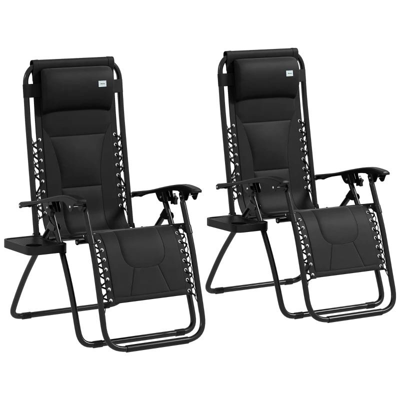 Best Zero Gravity Lounger Chair Set of 2, Folding Reclining Patio Chair with Padded Seat, Cup Holder, Soft Cushion and Headrest for Poolside, Camping, Black