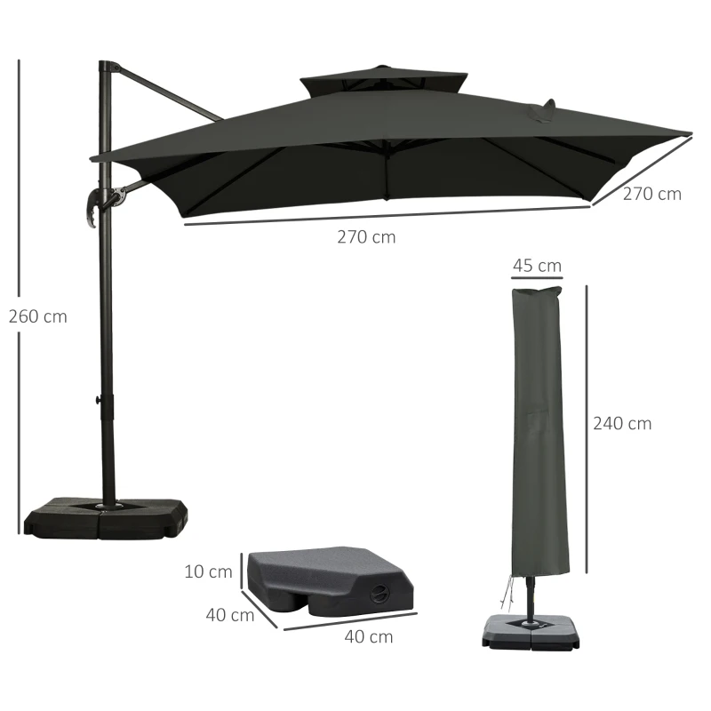 Best Cantilever Parasol 360 Degree Rotation Angle Adjustment Outdoor Market Garden Umbrella - Dark Grey - Image 3