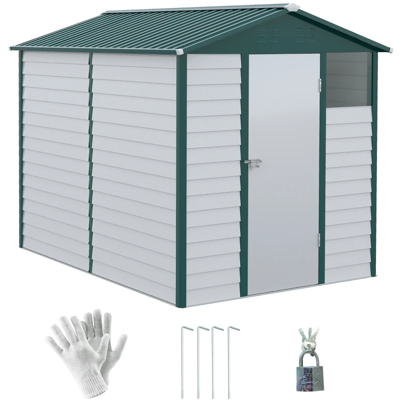 Best 9x 6FT Metal Outdoor Garden Shed, Galvanised Tool Storage Shed w/ Sloped Roof, Lockable Door for Patio Lawn, Green