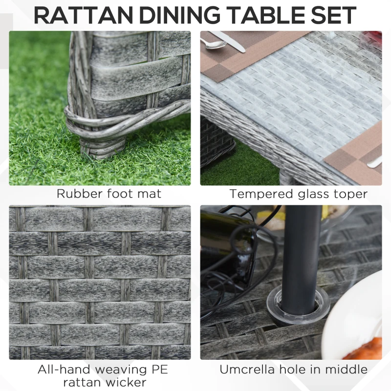 Best 8 Seater Rattan Cube Garden Furniture Set with Parasol Hole, Rattan Dining Set with Cushions, Outdoor Dining Table and Chairs with Square Glass Top Table for Patio, Balcony, Mixed Grey - Image 5