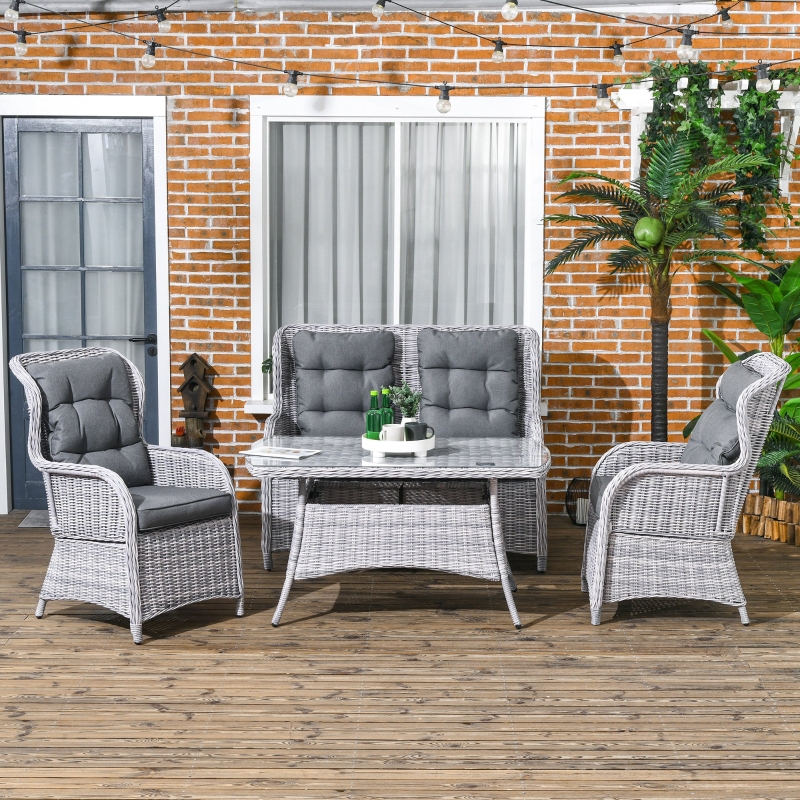 Best Garden PE Rattan Dining Sofa Set, Outdoor 4 Seater Wicker Furniture, High Back Chairs with Cushions, Tempered Glass Coffee Table for Patio, Mixed Grey - Image 10