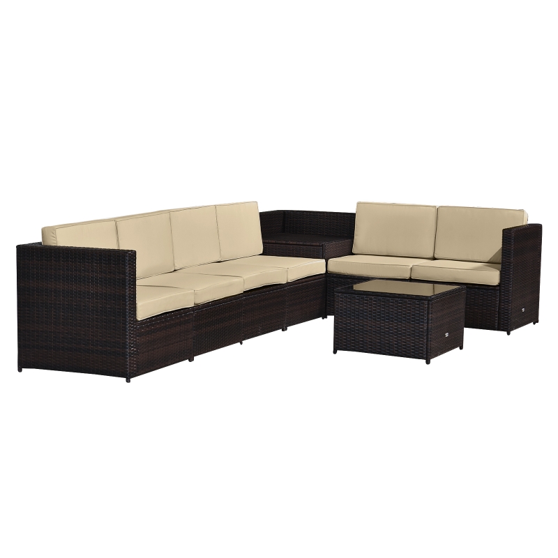 Best 6-Seater Rattan Sofa Furniture Set W/Cushions, Steel Frame-Brown - Image 12