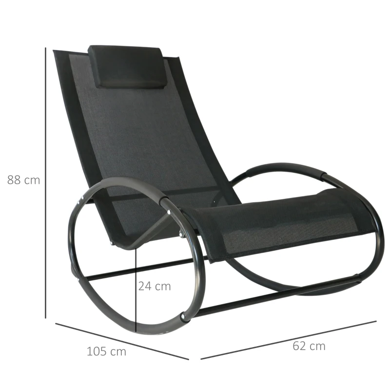 Best Rocking Chair Sun Lounger Recliner Rocker Texteline Fabric Patio Garden Relaxer with Pillow, Black - Image 3