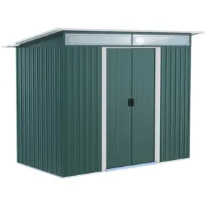 Best Metal Garden Storage Shed, Tool Storage House with Double Sliding Doors and Lightsky Panels, 8.5 x 4ft